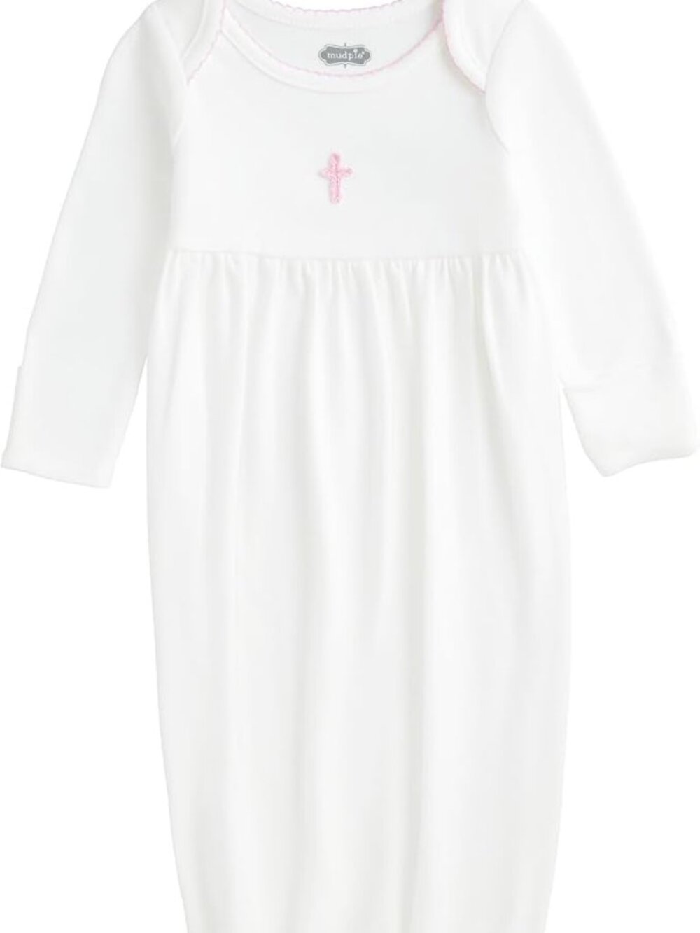 Mud Pie Baby Girl Pink Crochet Cross One Piece Gown Size 0-3 M NEW